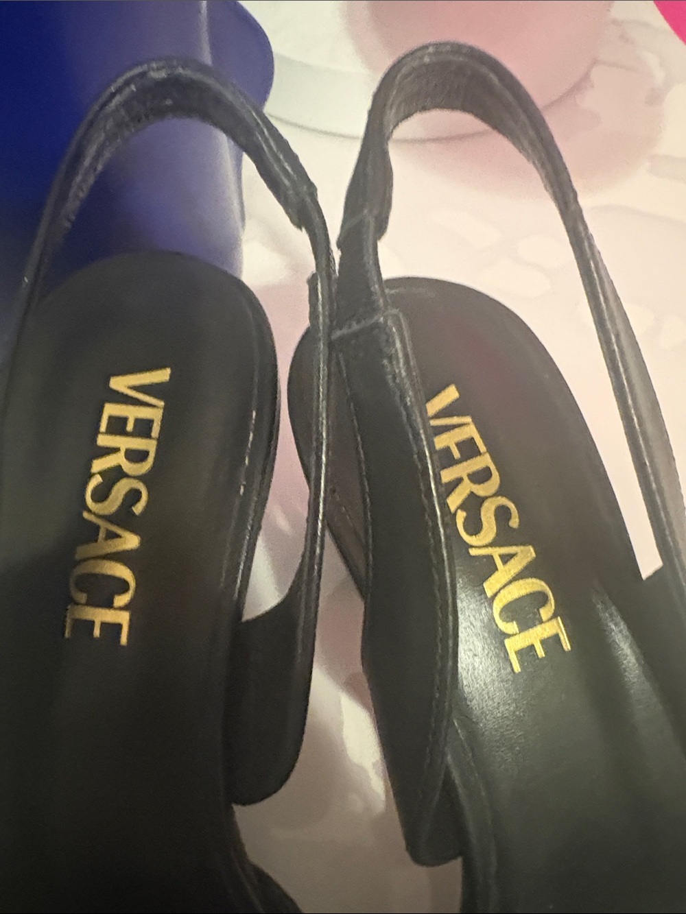 Authentic Versace Black Leather Slingback Pumps with Gold Medusa Plaques - Picture 3 of 5